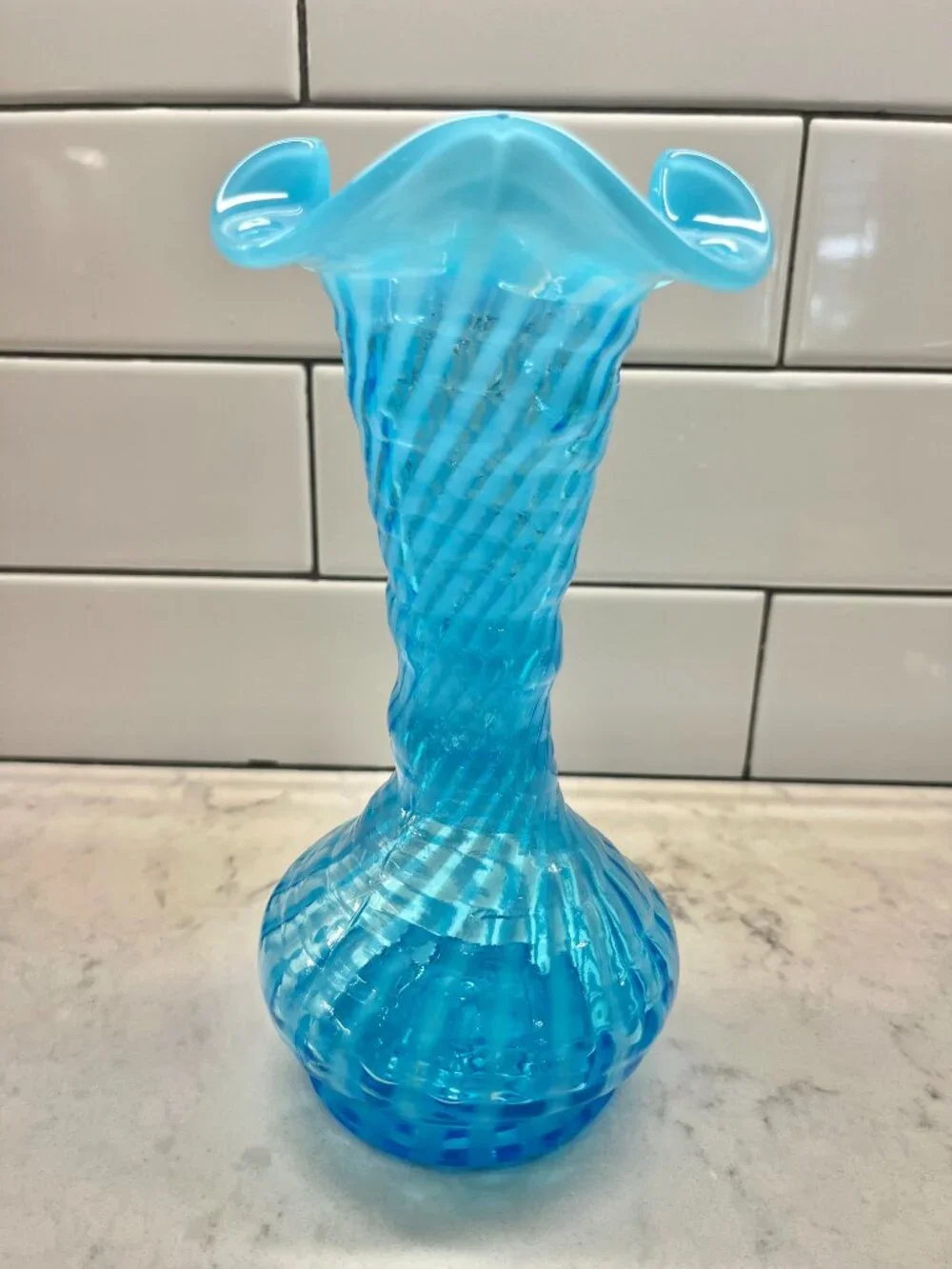 Vintage Fenton Opalescent Blue Glass Vase